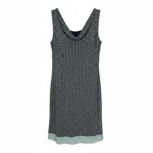 Max Studio Large Sleeveless Drape Neck Navy White Green Print Jersey Dress